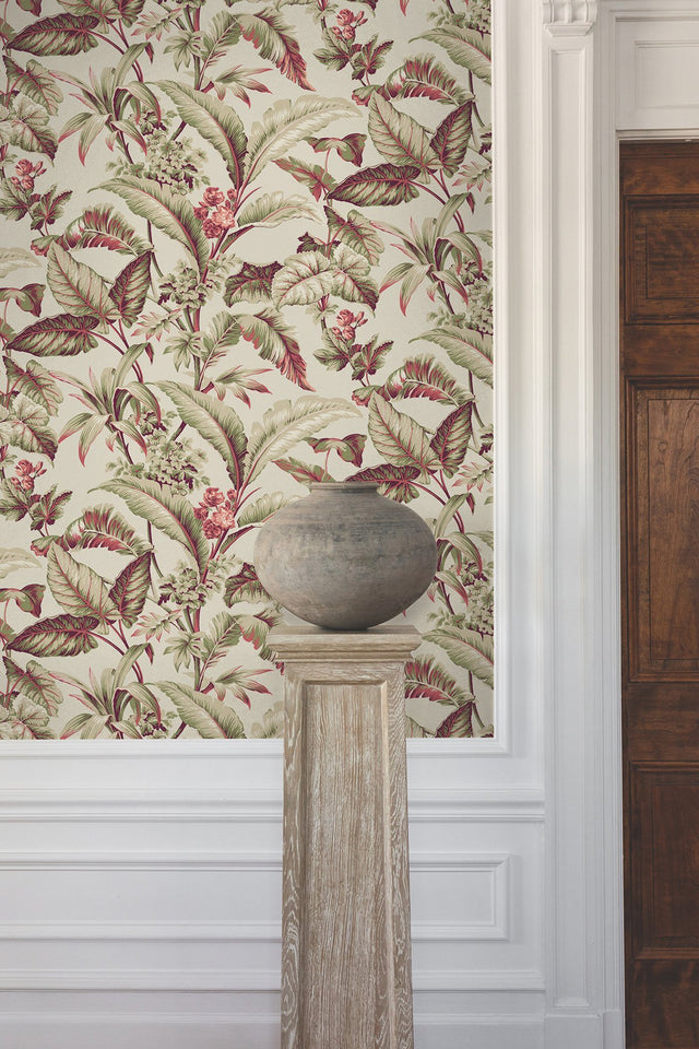 Mystic Isle Taupe Tropical Wallpaper with Eclectic Tropical Foliage Motif - York GT4501