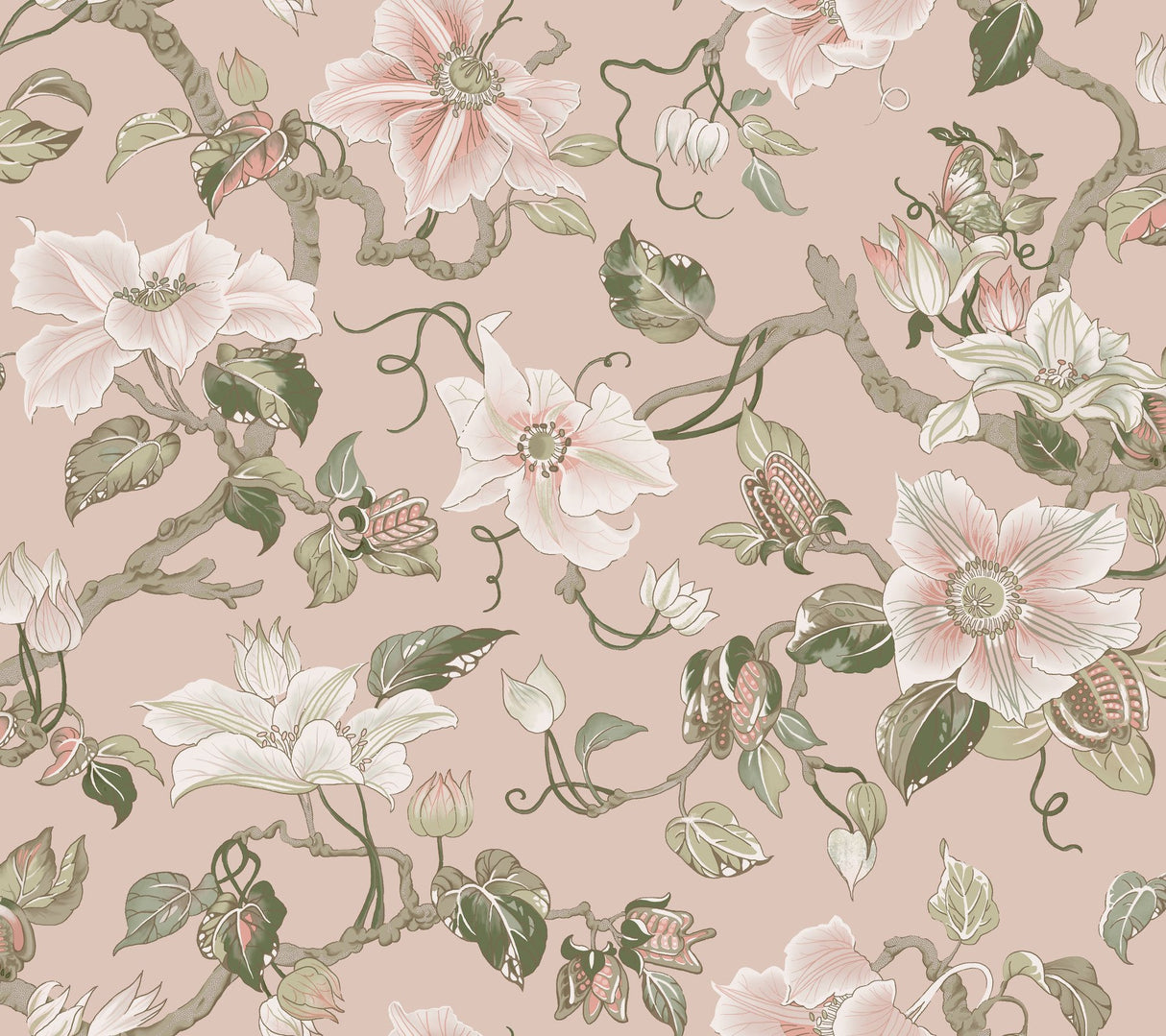 Marguerite Vine Blush Wallpaper with Vintage Floral Jacobean Pattern - York GT4511