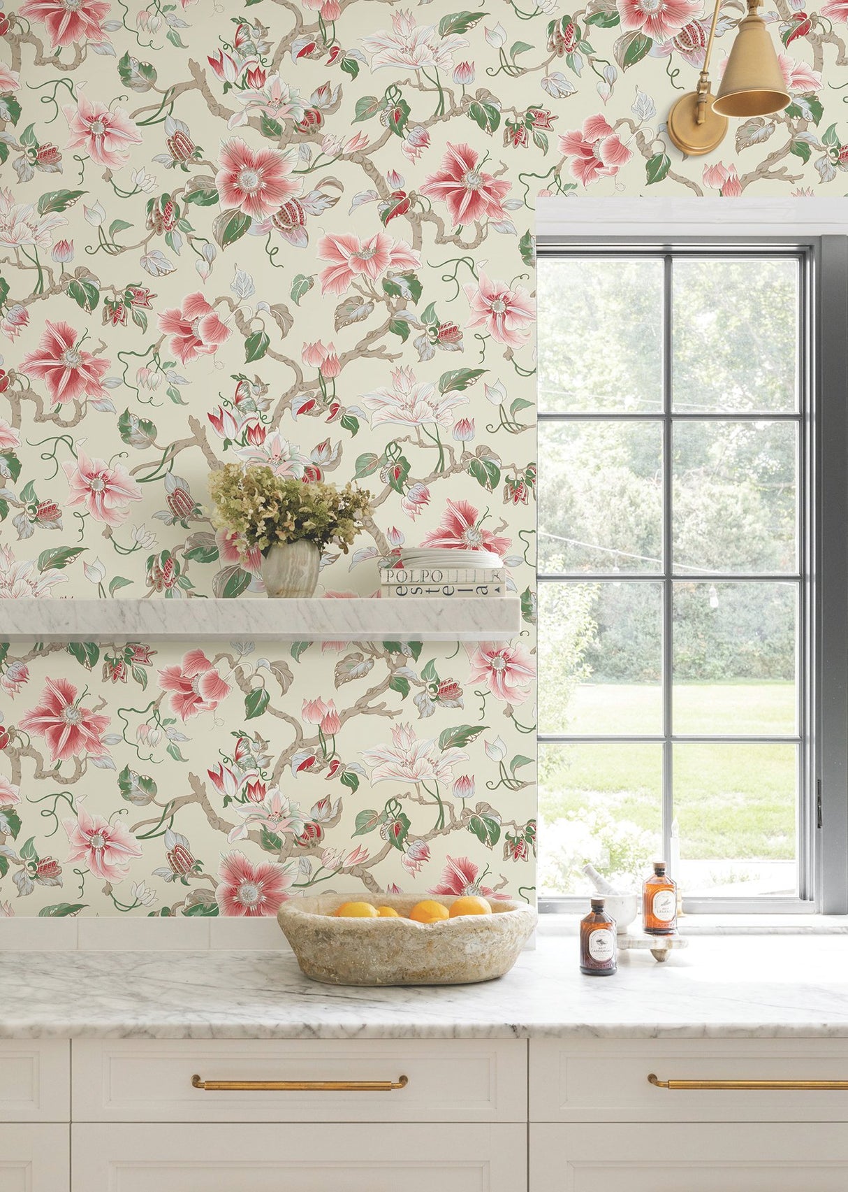 Marguerite Vine Cream Wallpaper with Vintage Floral Jacobean Pattern - York GT4513