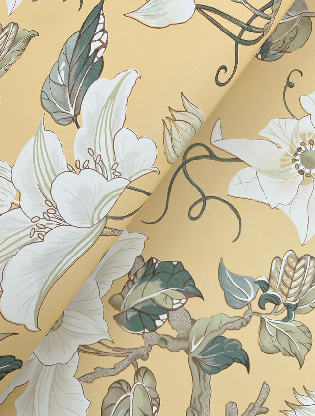 Marguerite Vine Yellow Wallpaper with Vintage Floral Jacobean Pattern - York GT4515