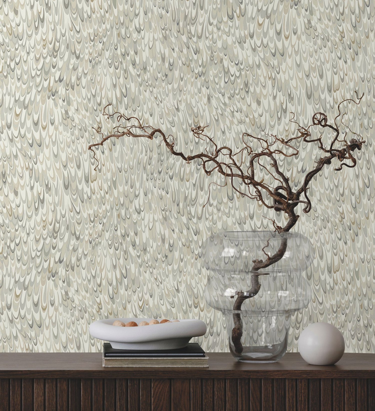 Aslan Neutral Wallpaper with Marbled Feathered Motif - York GT4581