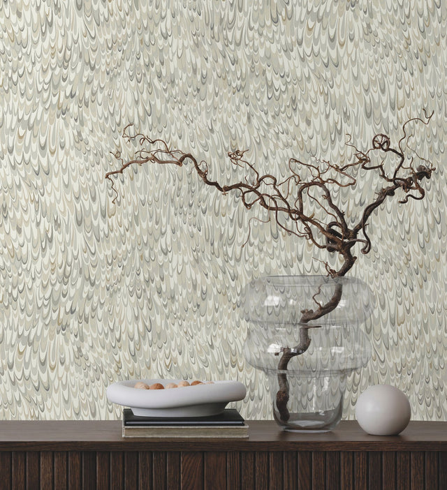 Aslan Neutral Wallpaper with Marbled Feathered Motif - York GT4581