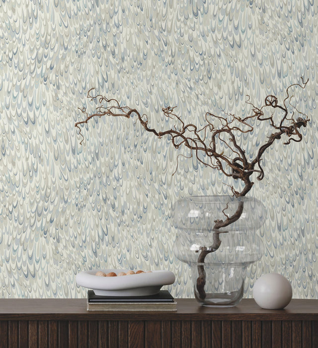 Aslan Blue Wallpaper with Bohemian Eclectic Marbled Motif - York GT4584