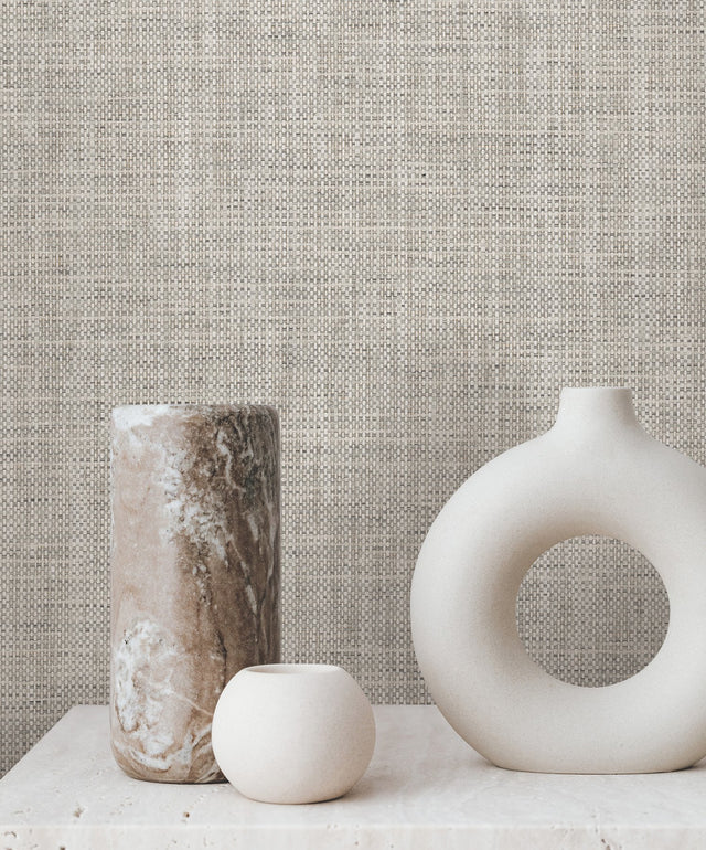 Kami Paperweave Charcoal Wallpaper with Paper Weave Grasscloth Feature Wall - York GV0183LM