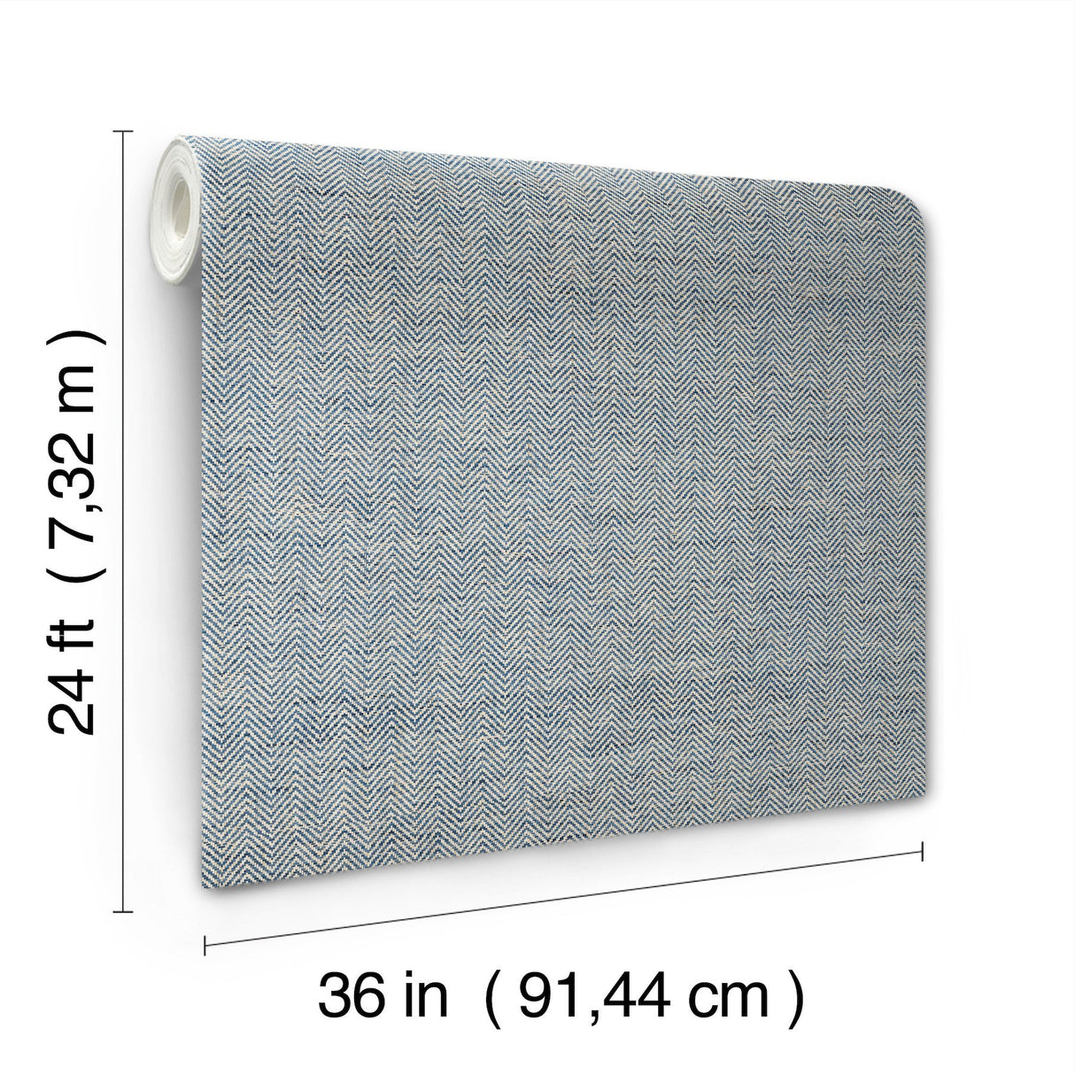 Tailored Weave Blue Grasscloth Wallpaper with Paper Weave Herringbone Motif - York GV0196