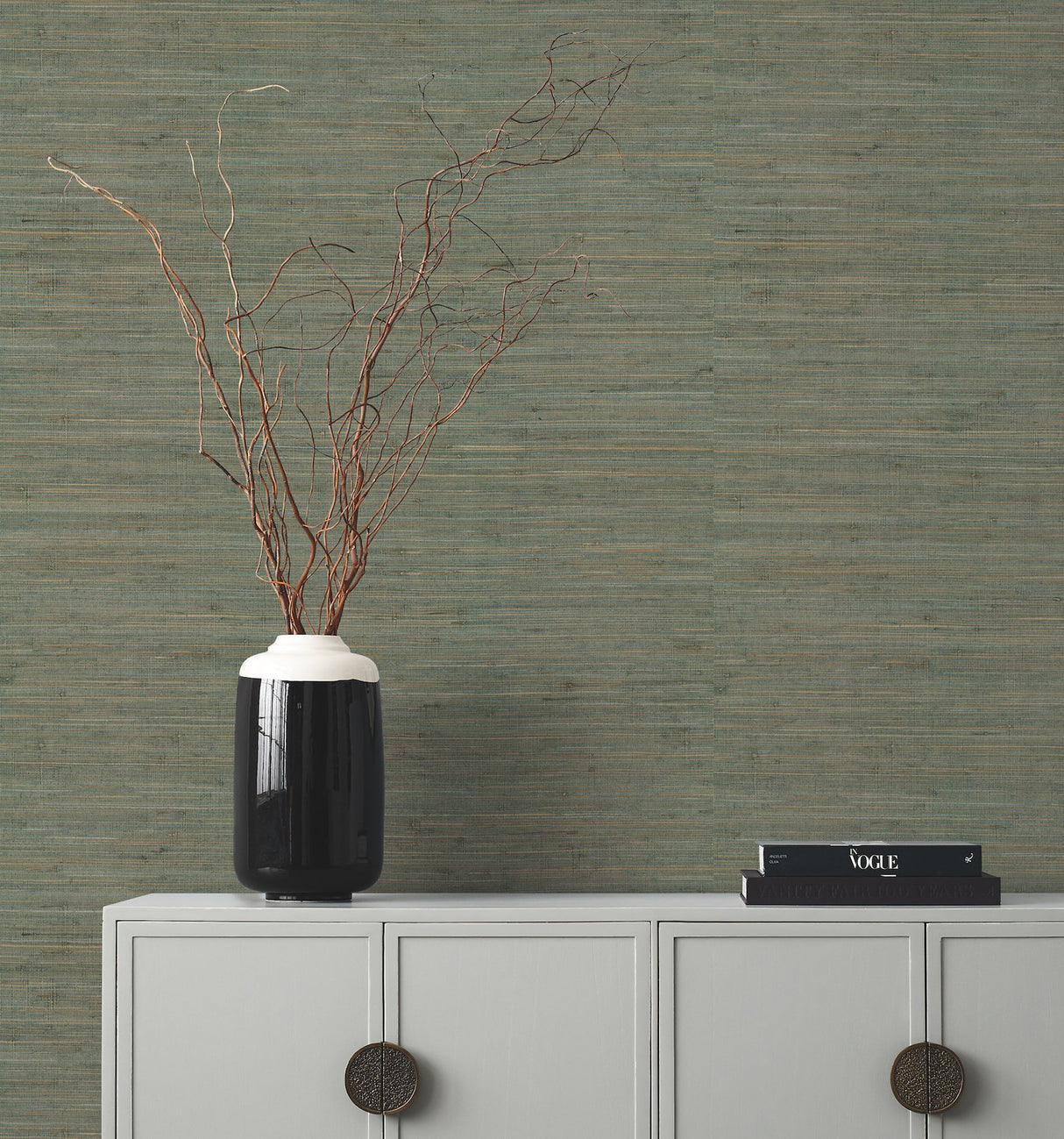 Knotted Grass Spruce Grasscloth Wallpaper with Traditional Natural Weave - York GV0232