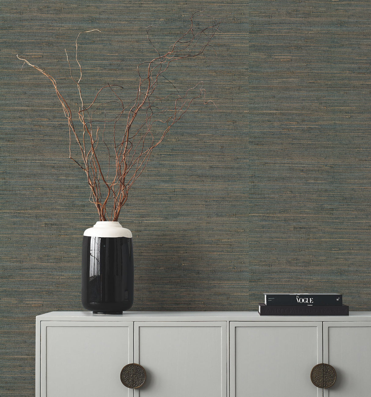 Knotted Grass Dark Teal Grasscloth Wallpaper, Traditional Rustic Texture - York GV0234