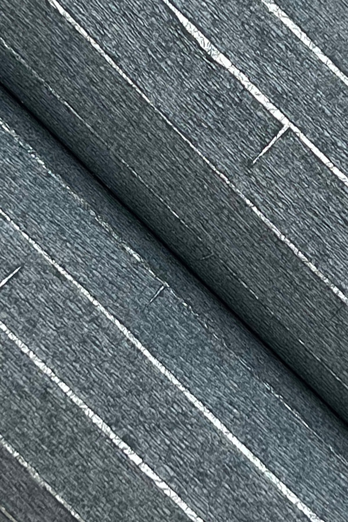 Handcrafted Shimmering Paper Denim Wallpaper with Metallic Horizontal Stripe Texture - York GV0254