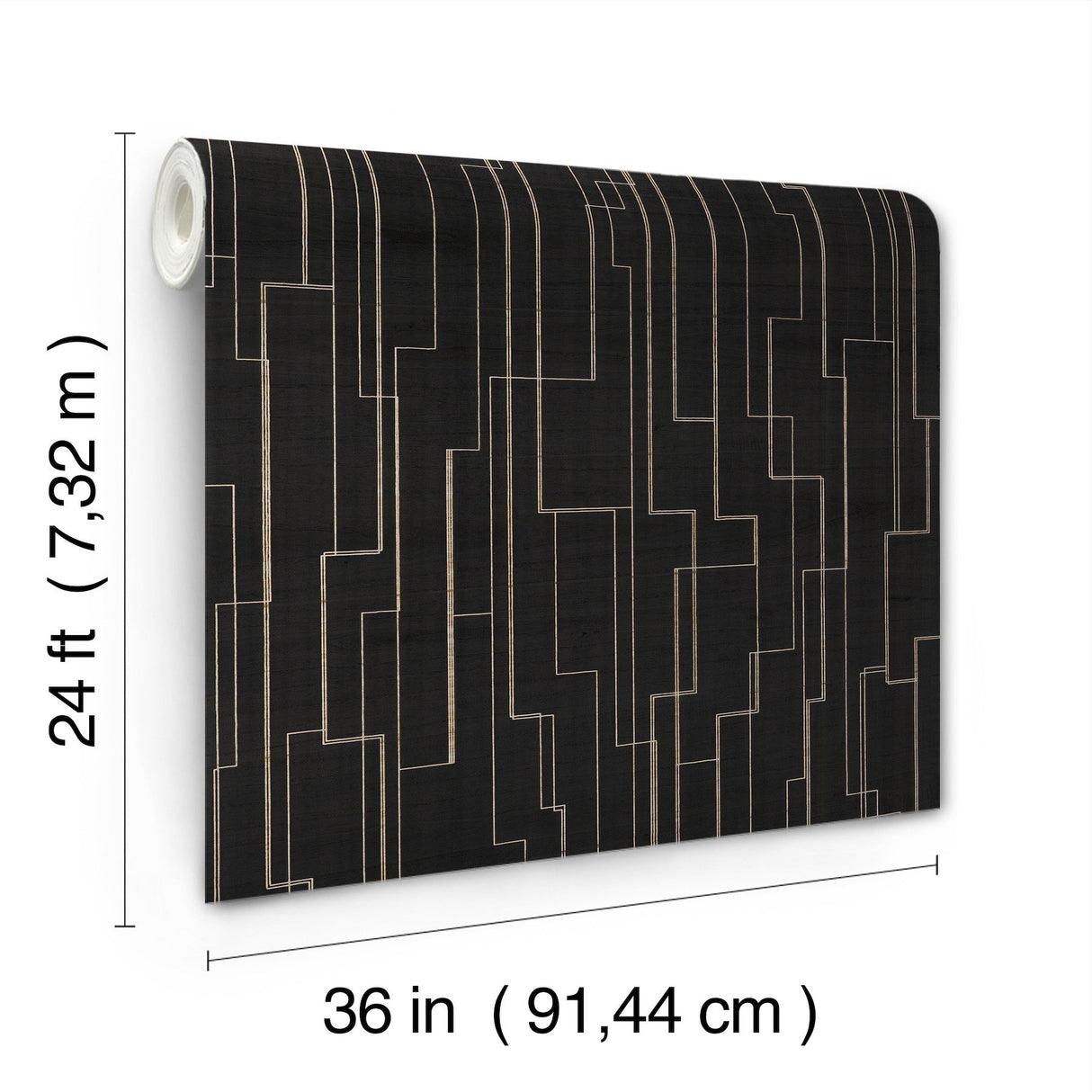 Inlay Line Black Wallpaper with Metallic Wood Veneer Geometric Pattern - York GV0256