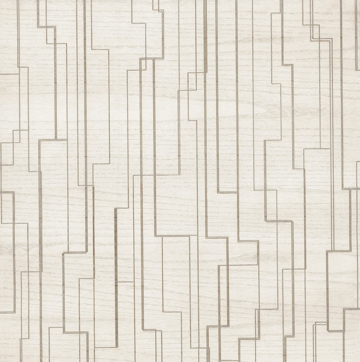 Inlay Line White Wallpaper with Metallic Geometric Inlay on Wood Veneer - York GV0257