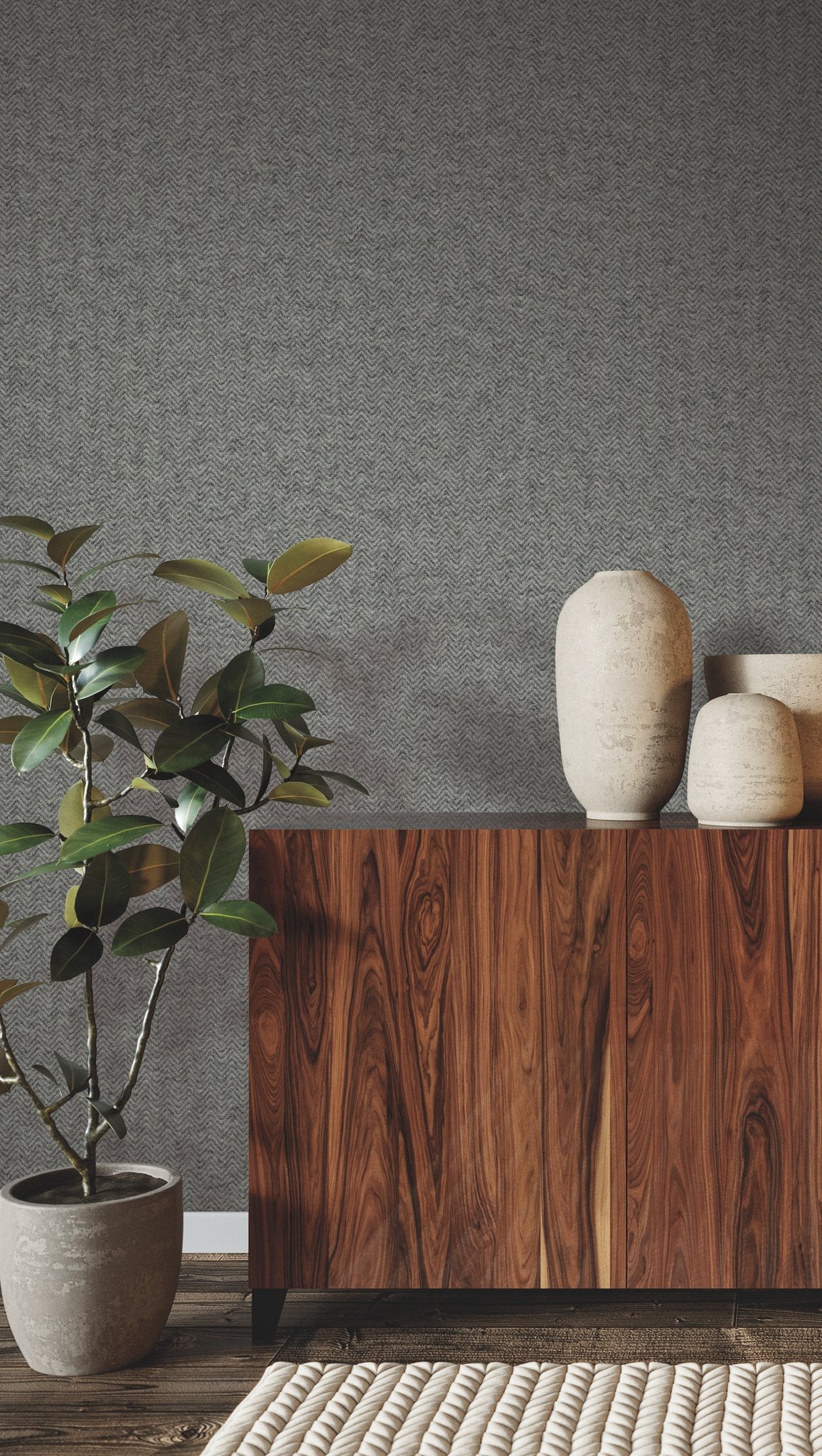 Savile Gunmetal Wallpaper with Textured Herringbone - York HA3653R