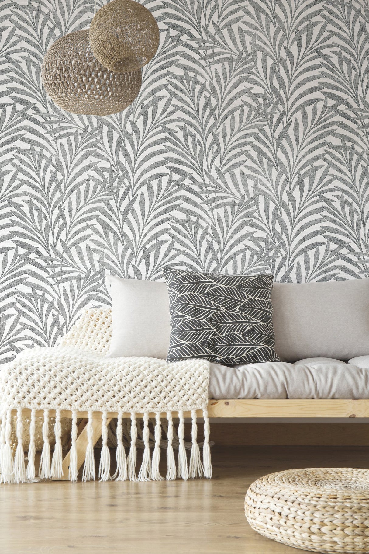 Tea Leaves Stripe Cream & Black Wallpaper