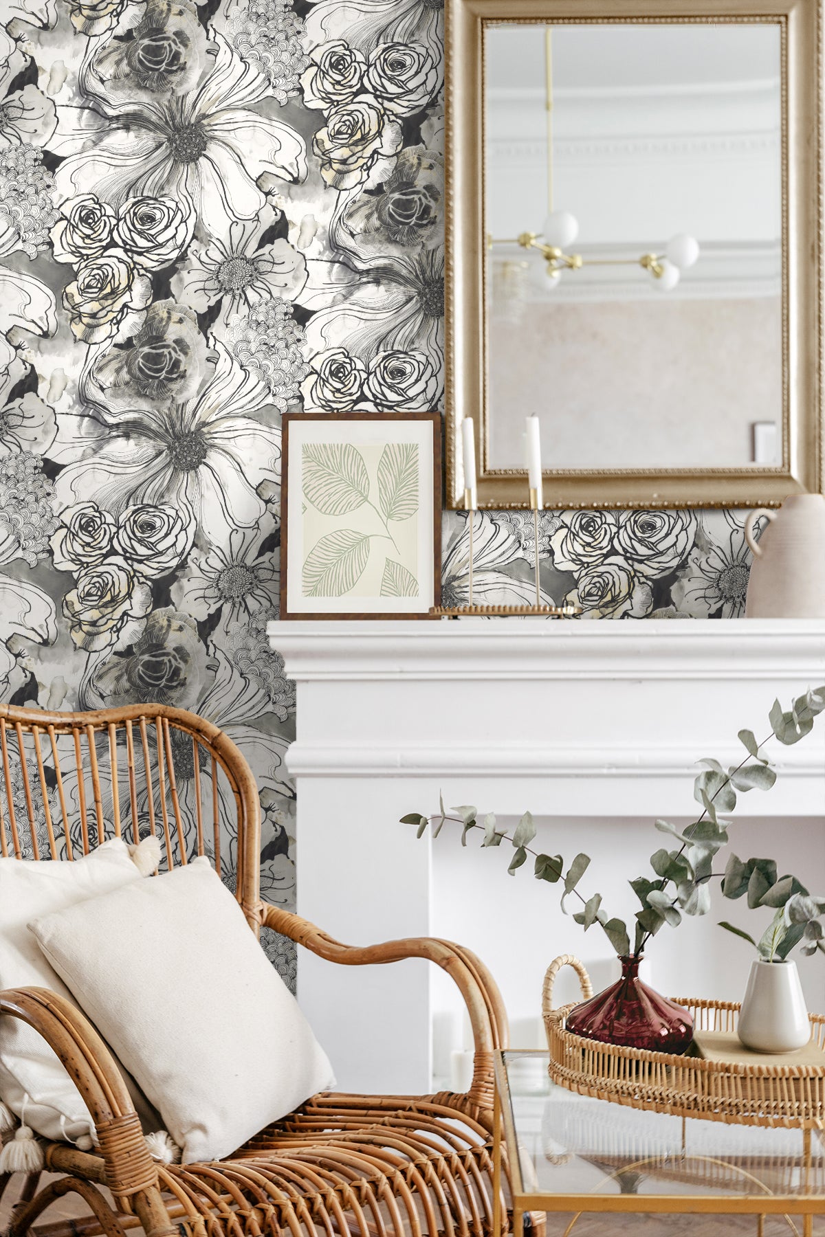 Ink Rose Onyx by Harry & Grace Peel and Stick Floral Wallpaper – Harry & Grace HG10100-Sample