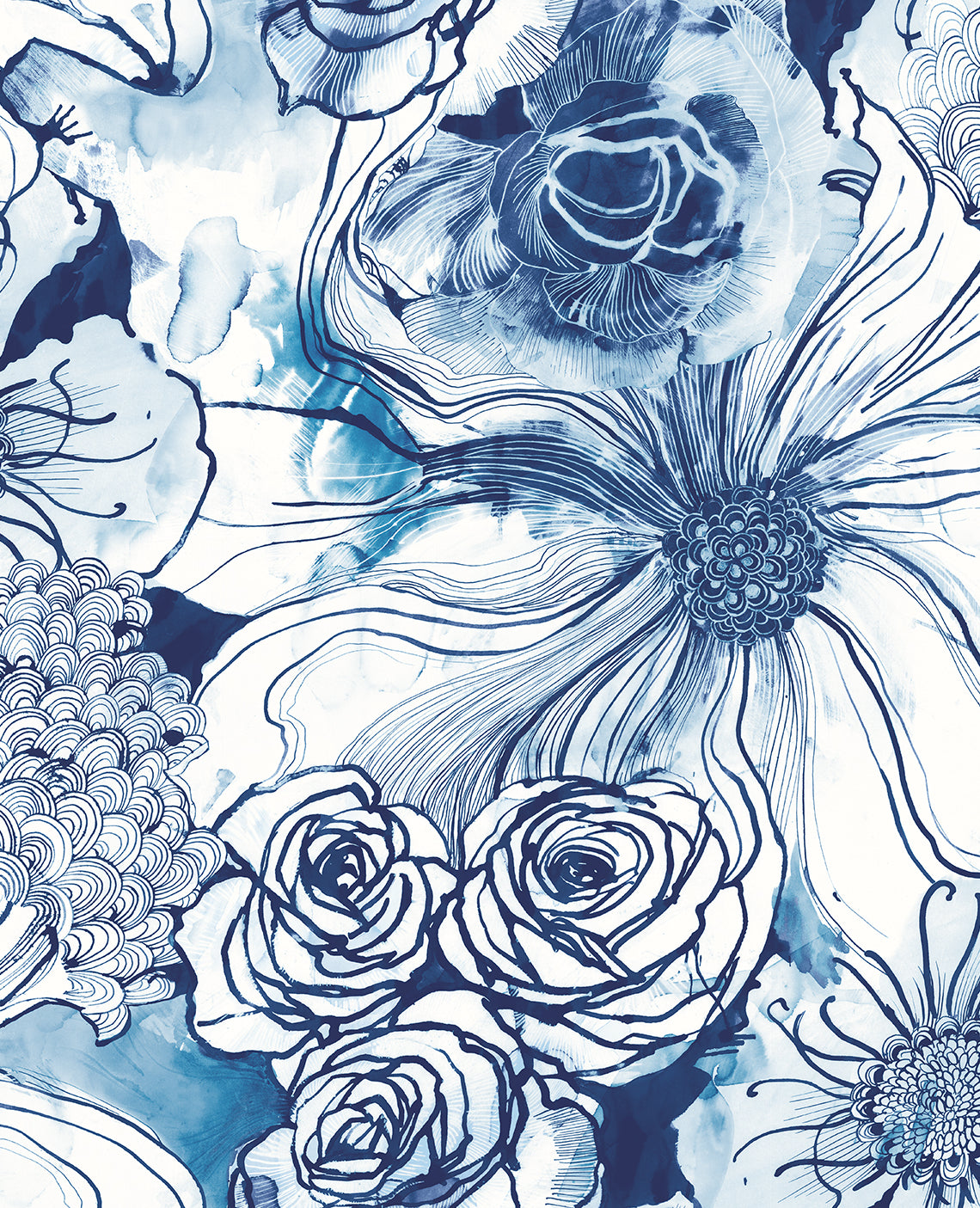 Ink Rose Celtic Blue by Harry & Grace Peel and Stick Floral Peel & Stick Wallpaper – Harry & Grace HG10102 -Sample
