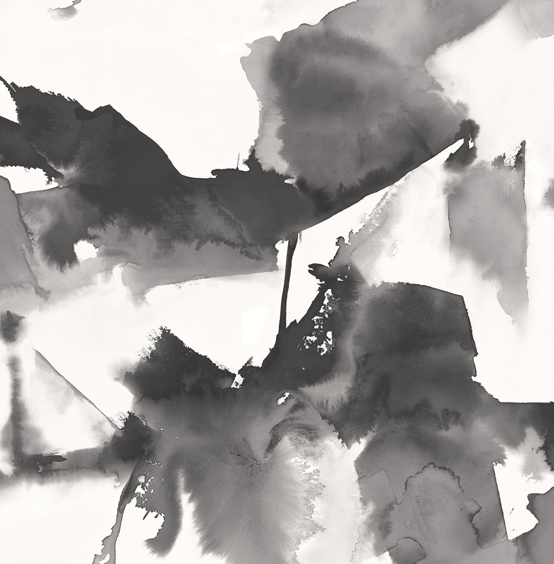 Harry & Grace Watercolor Block wallpaper in Inkwell with abstract watercolor blocks in black and grey on white.