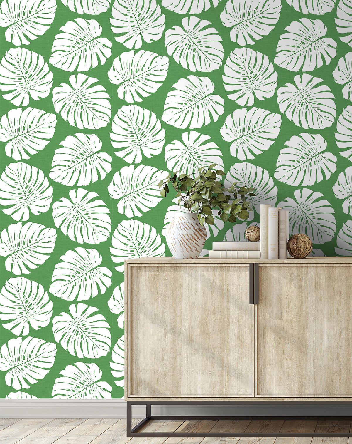 Monstera Leaf Green by Harry & Grace Peel and Stick Botanical Peel & Stick Wallpaper – Harry & Grace HG10504