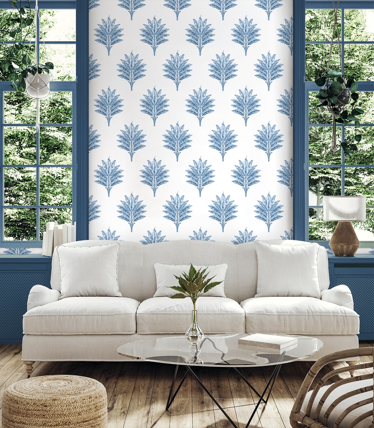Sea Breeze Palm Coastal Blue by Harry & Grace Peel and Stick Palm Wallpaper – Harry & Grace HG10602