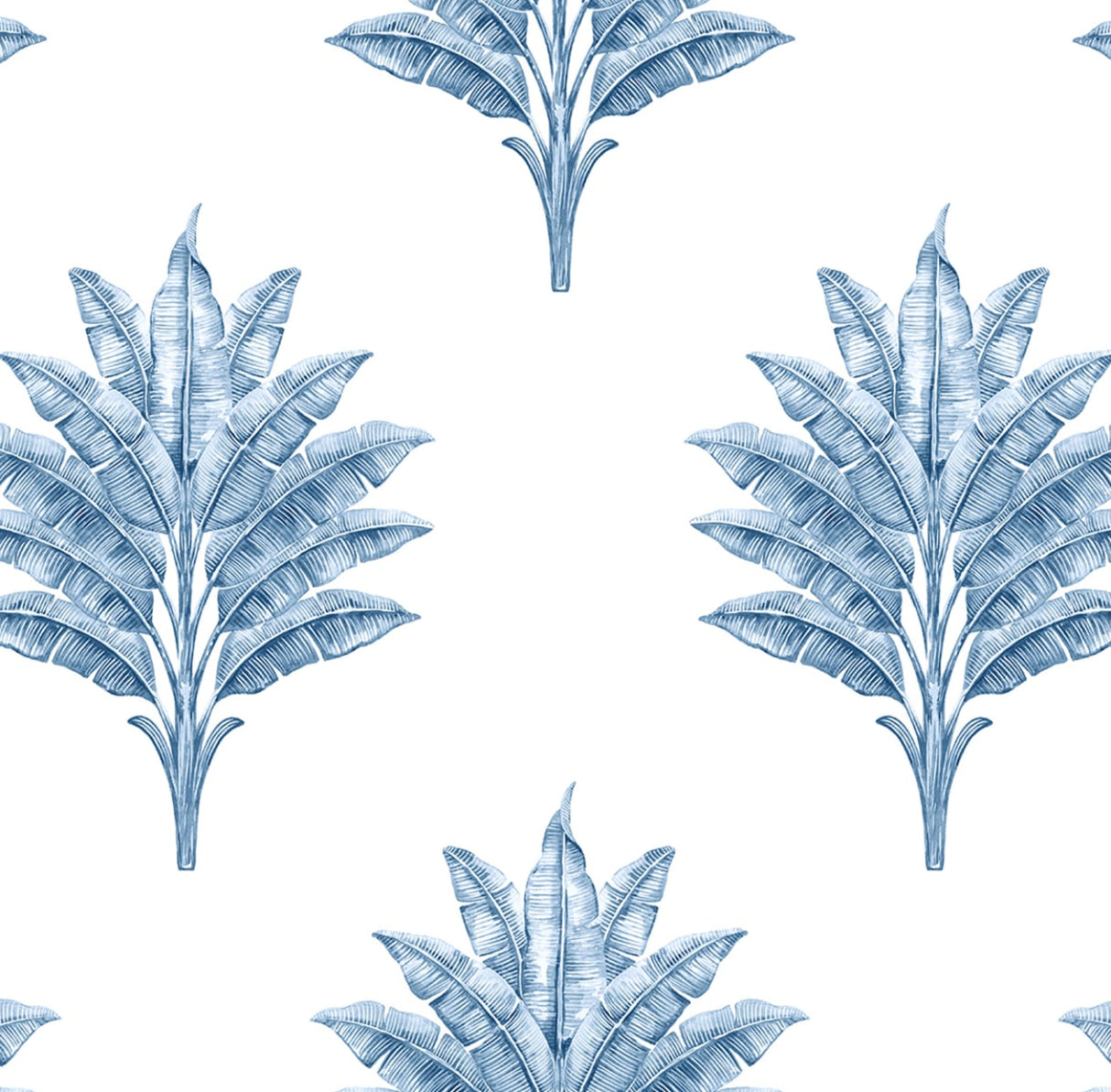 Sea Breeze Palm coastal blue peel and stick wallpaper with palm frond motifs