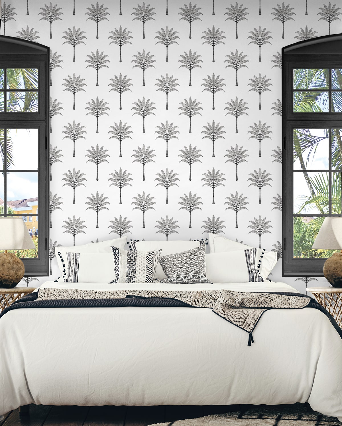 Montgomery Palm Harbor Grey by Harry & Grace Peel and Stick Palm Botanical Wallpaper – Harry & Grace HG10708
