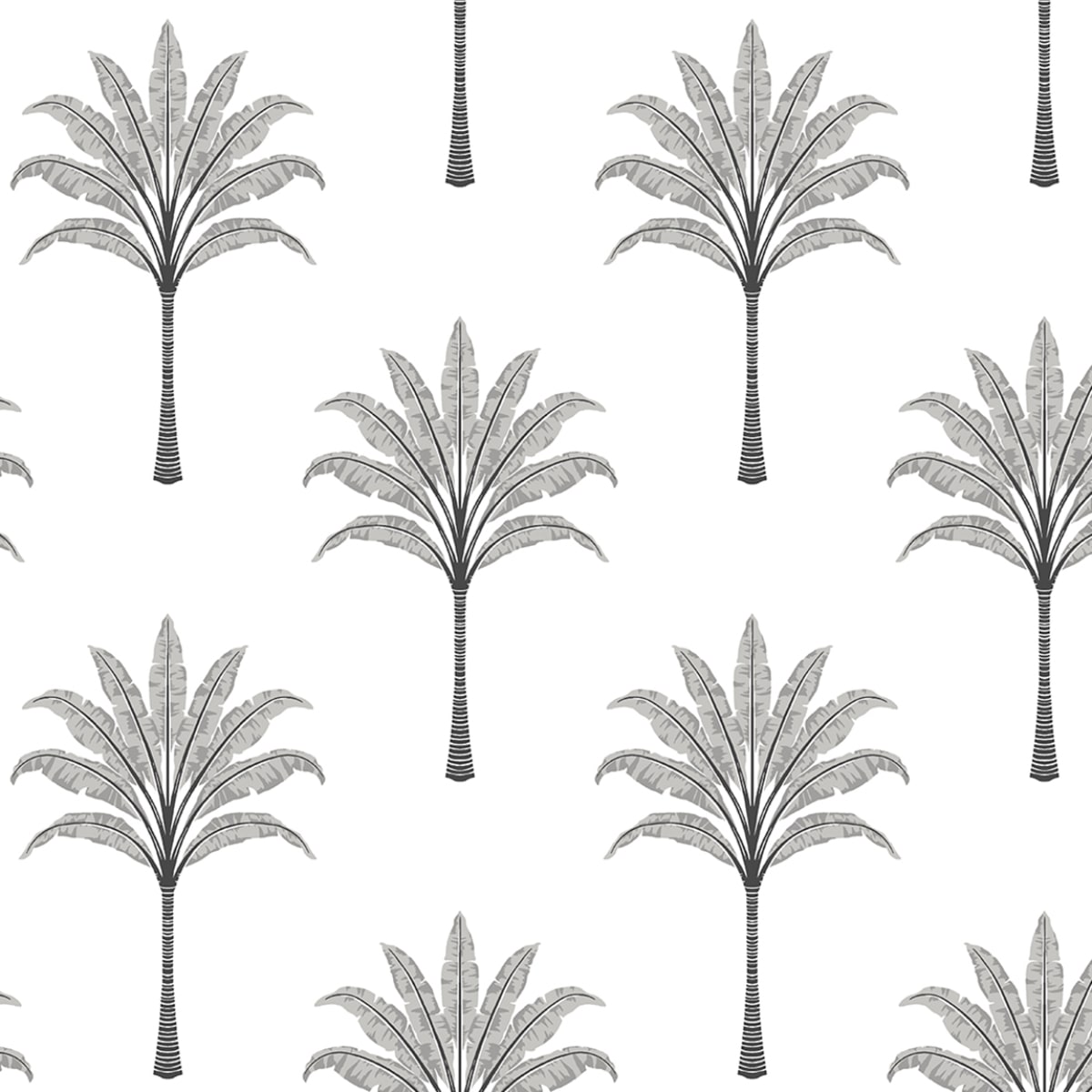 Montgomery Palm peel and stick wallpaper in Harbor Grey with stylized palm tree motif