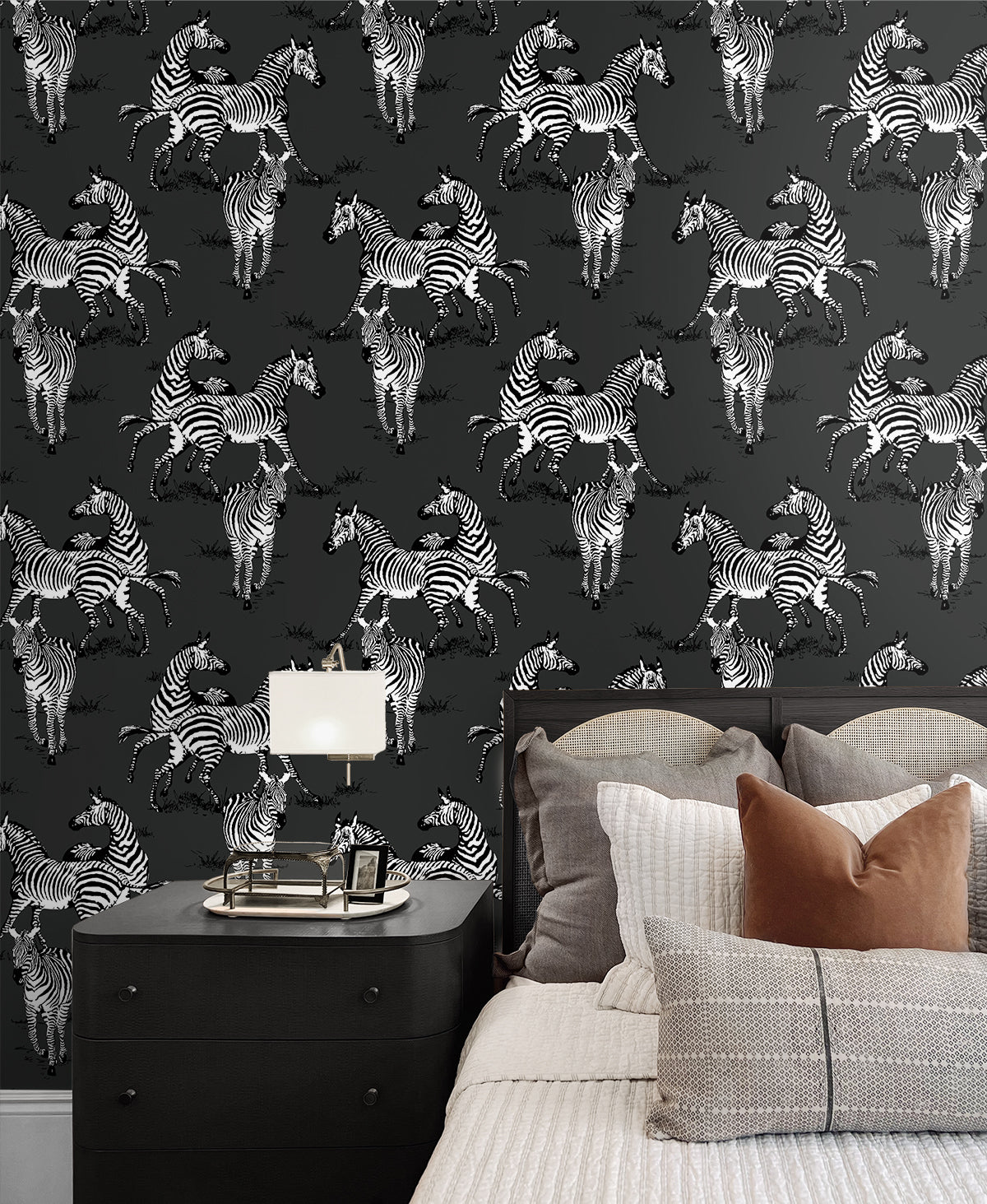 Playful Zebras Charcoal by Harry & Grace Peel and Stick Zebra Peel & Stick Wallpaper – Harry & Grace HG11120