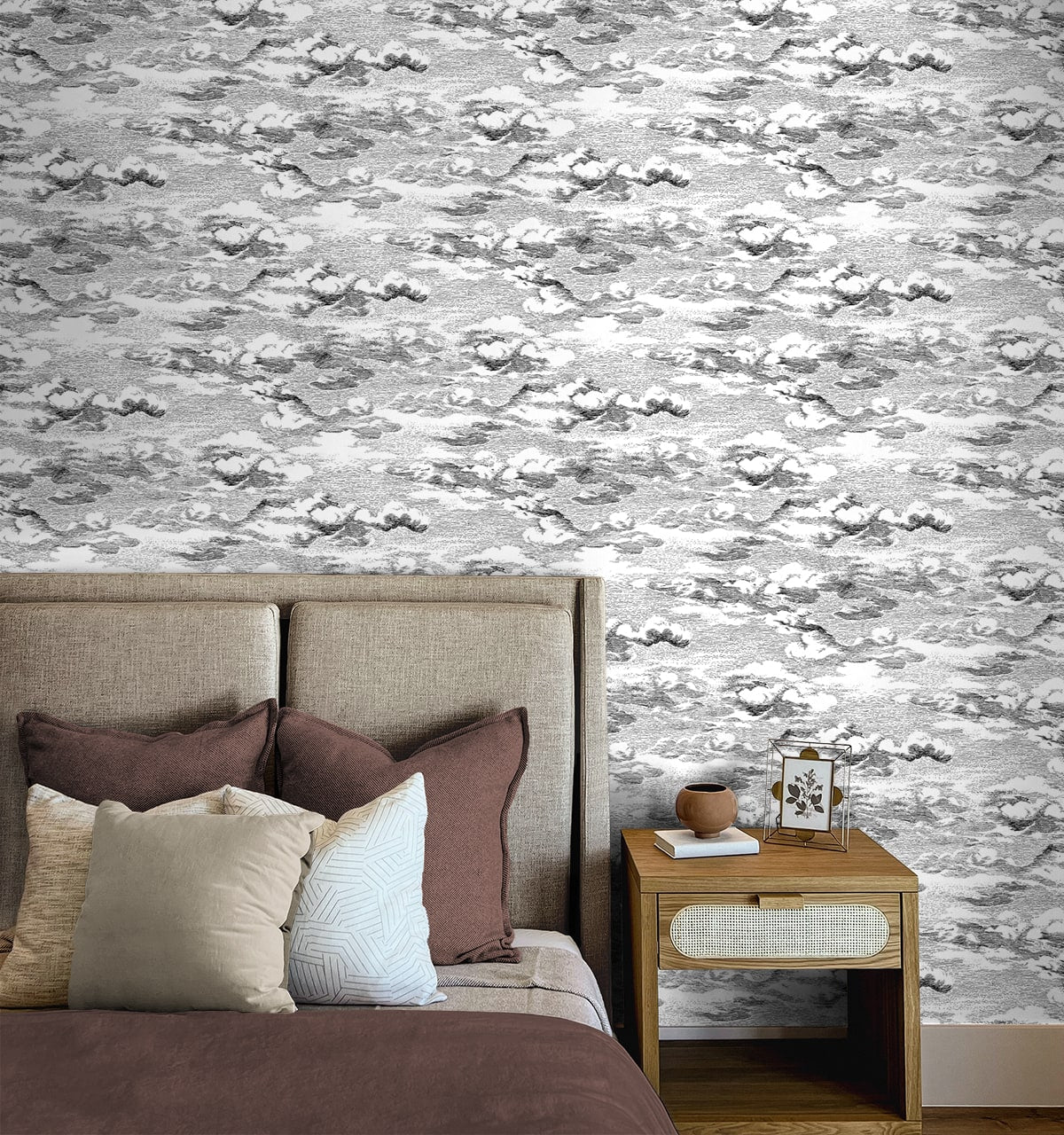 Clouds Black by Harry & Grace Peel and Stick Cloud Illustration Peel & Stick Wallpaper – Harry & Grace HG11200