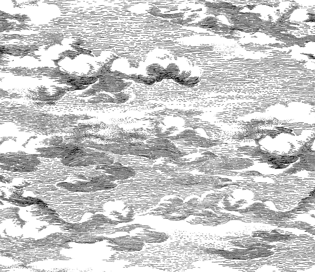 Clouds black peel and stick wallpaper with illustrated cloud pattern