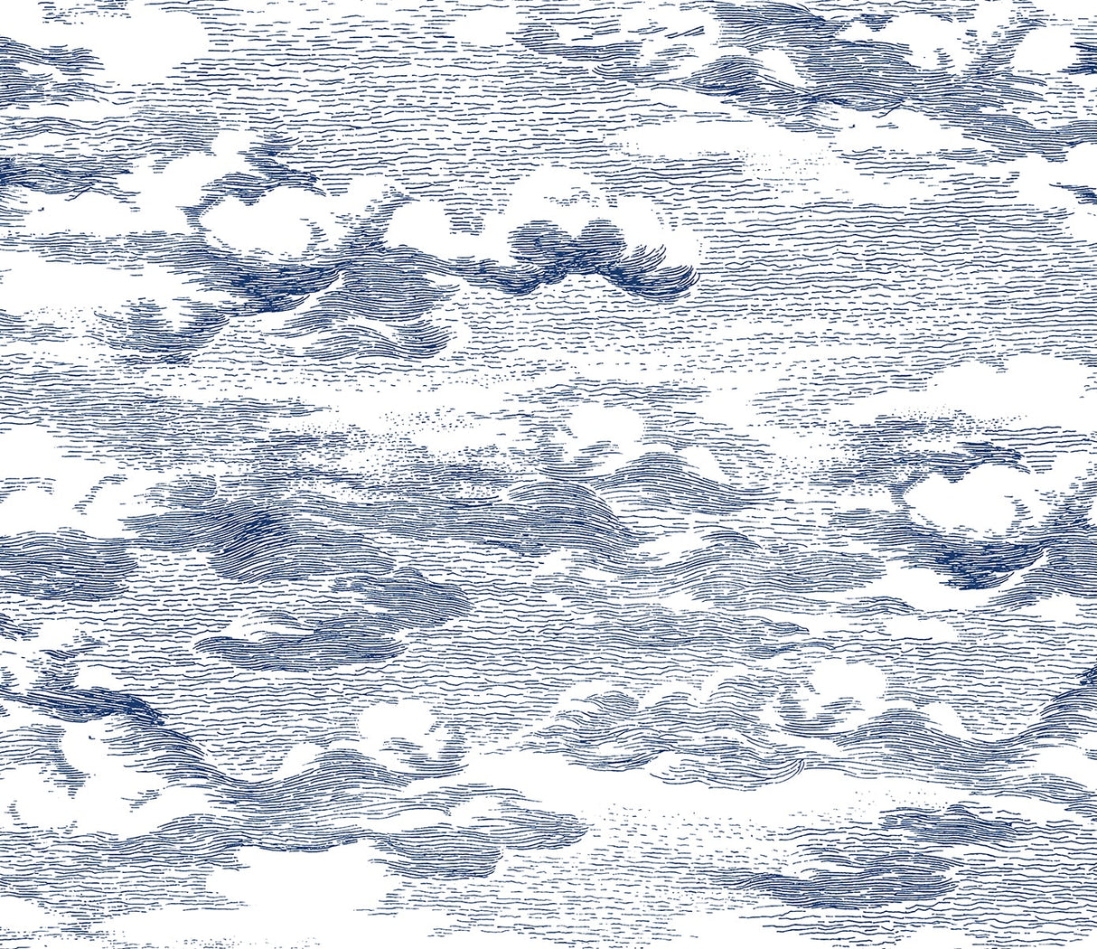 Blue illustrated cloud pattern peel and stick wallpaper