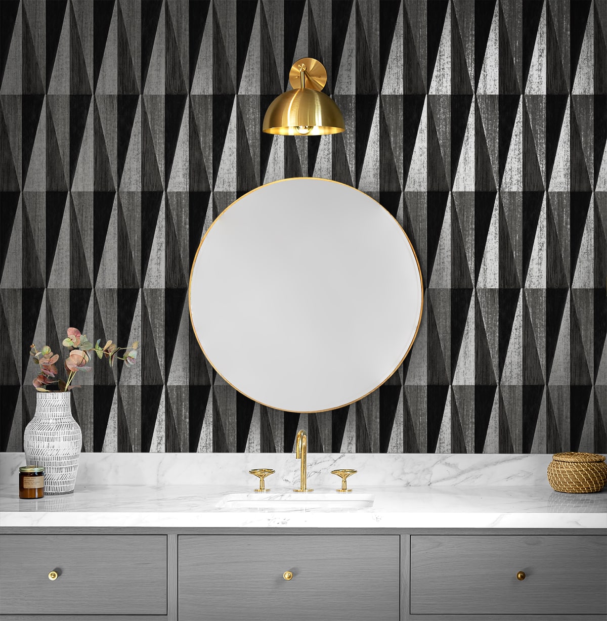 Pieced Diamonds Charcoal by Harry & Grace Peel and Stick Geometric Wallpaper – Harry & Grace HG11500