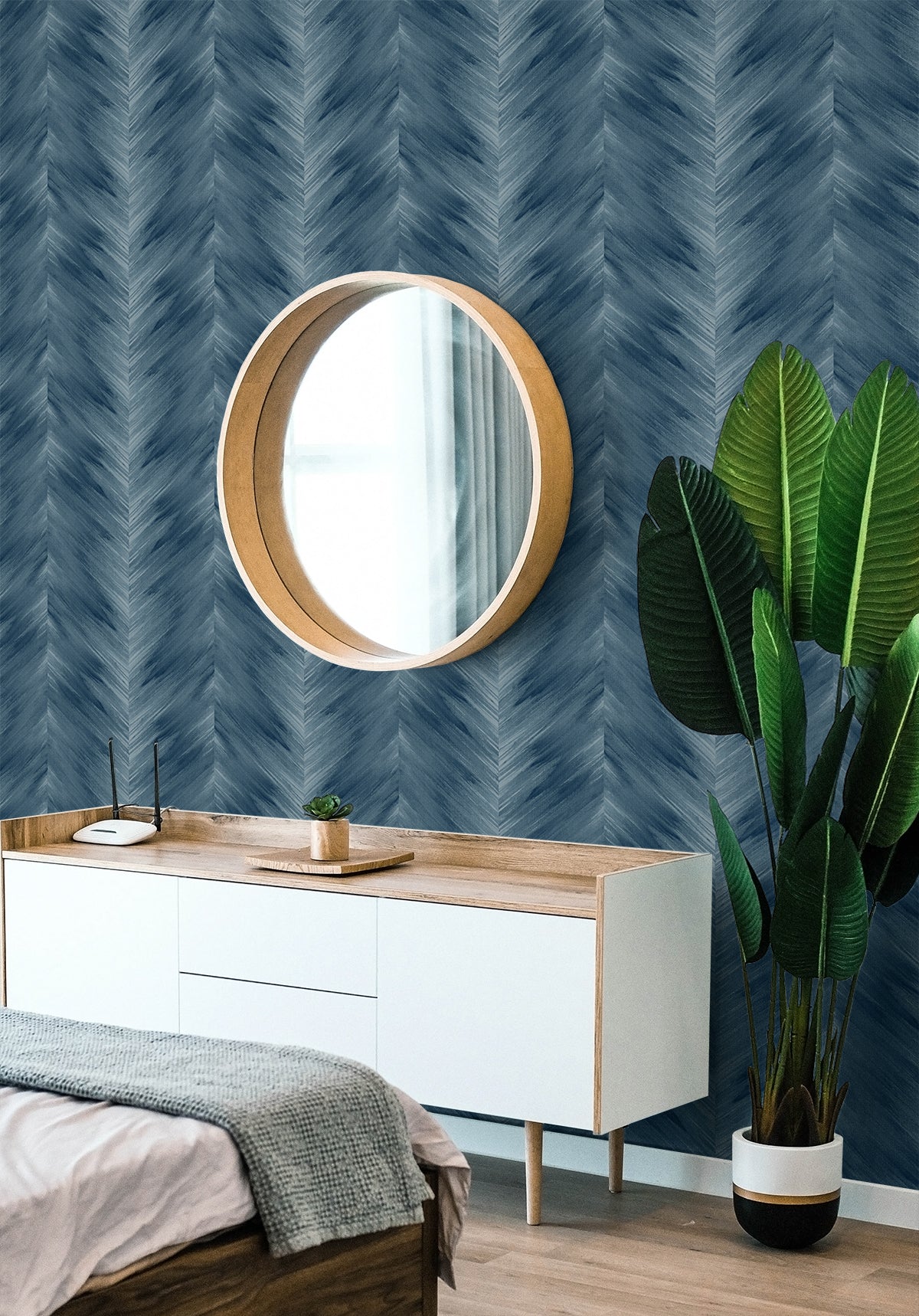 Washed Chevron Blue Lake by Harry & Grace Peel and Stick Chevron Wallpaper – Harry & Grace HG11702