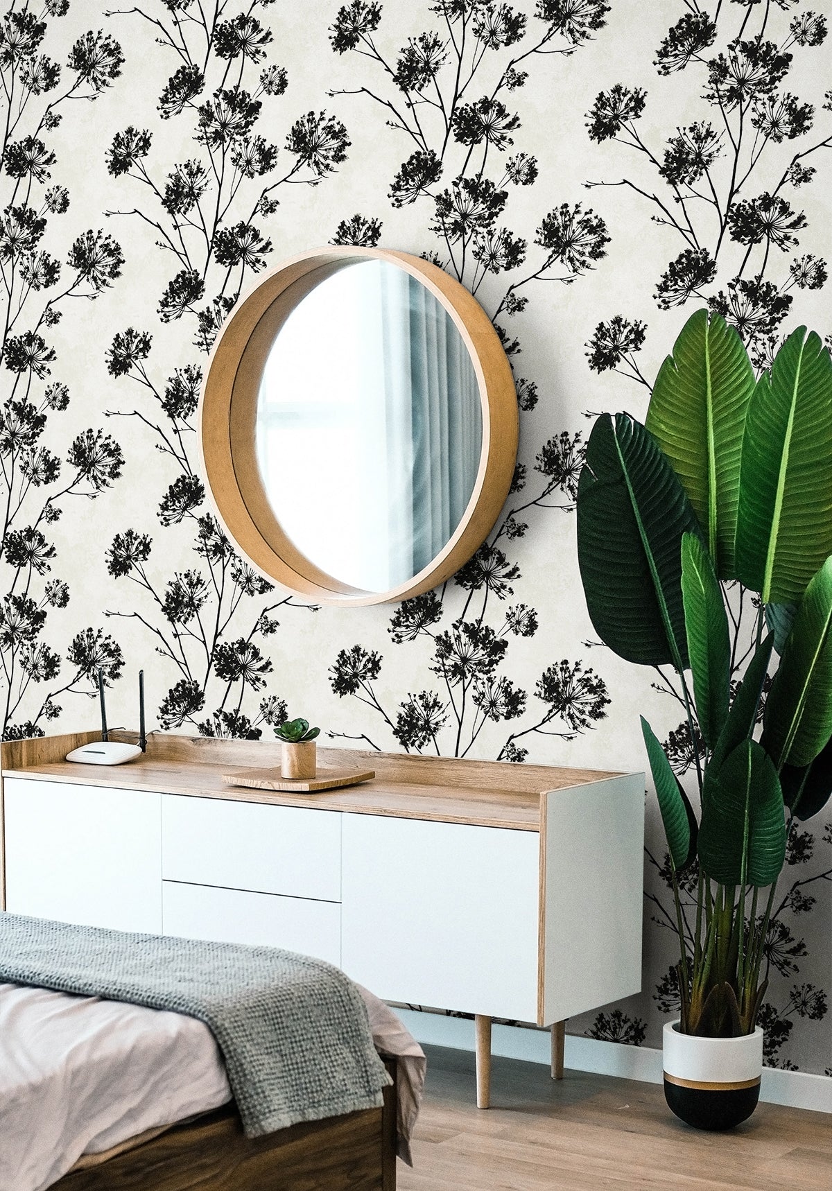 Dandelion Floral Ebony by Harry & Grace Peel and Stick Botanical Wallpaper – Harry & Grace HG12100