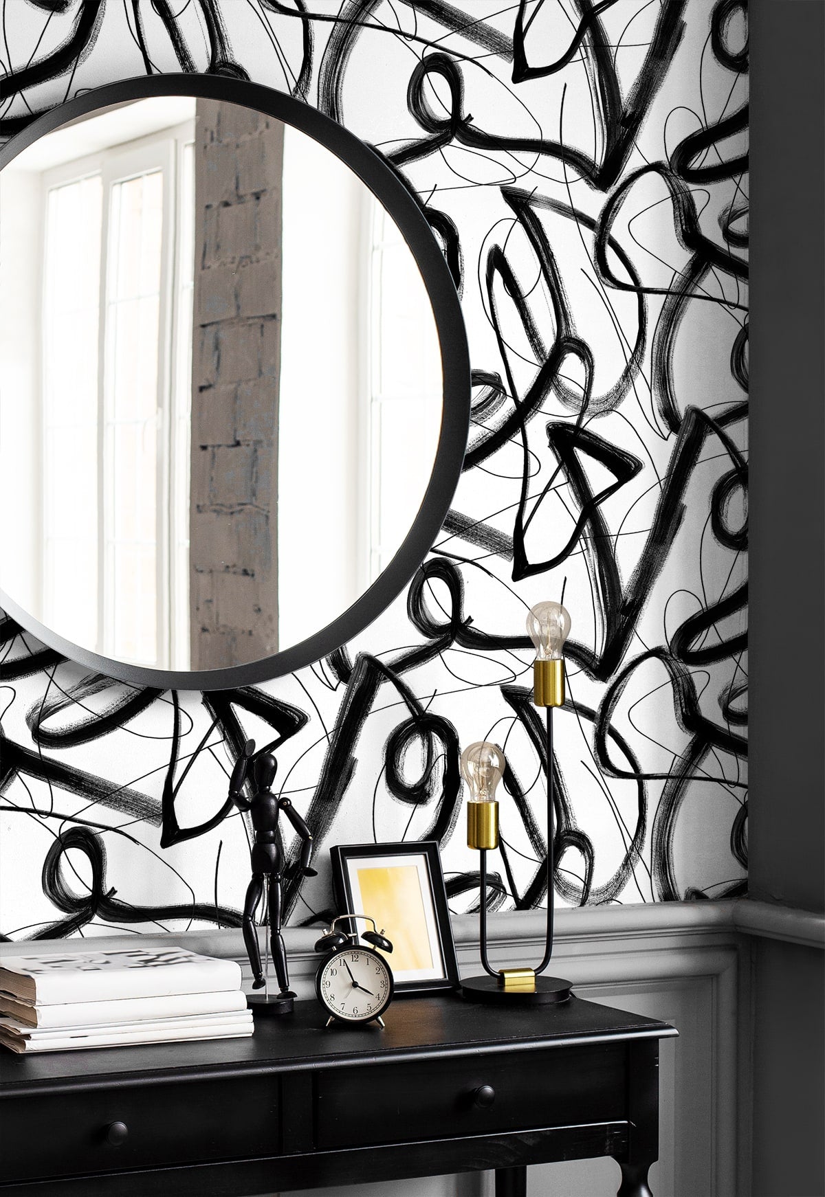 Graphic Linework Ebony by Harry & Grace Peel & Stick Wallpaper – Harry & Grace HG12700