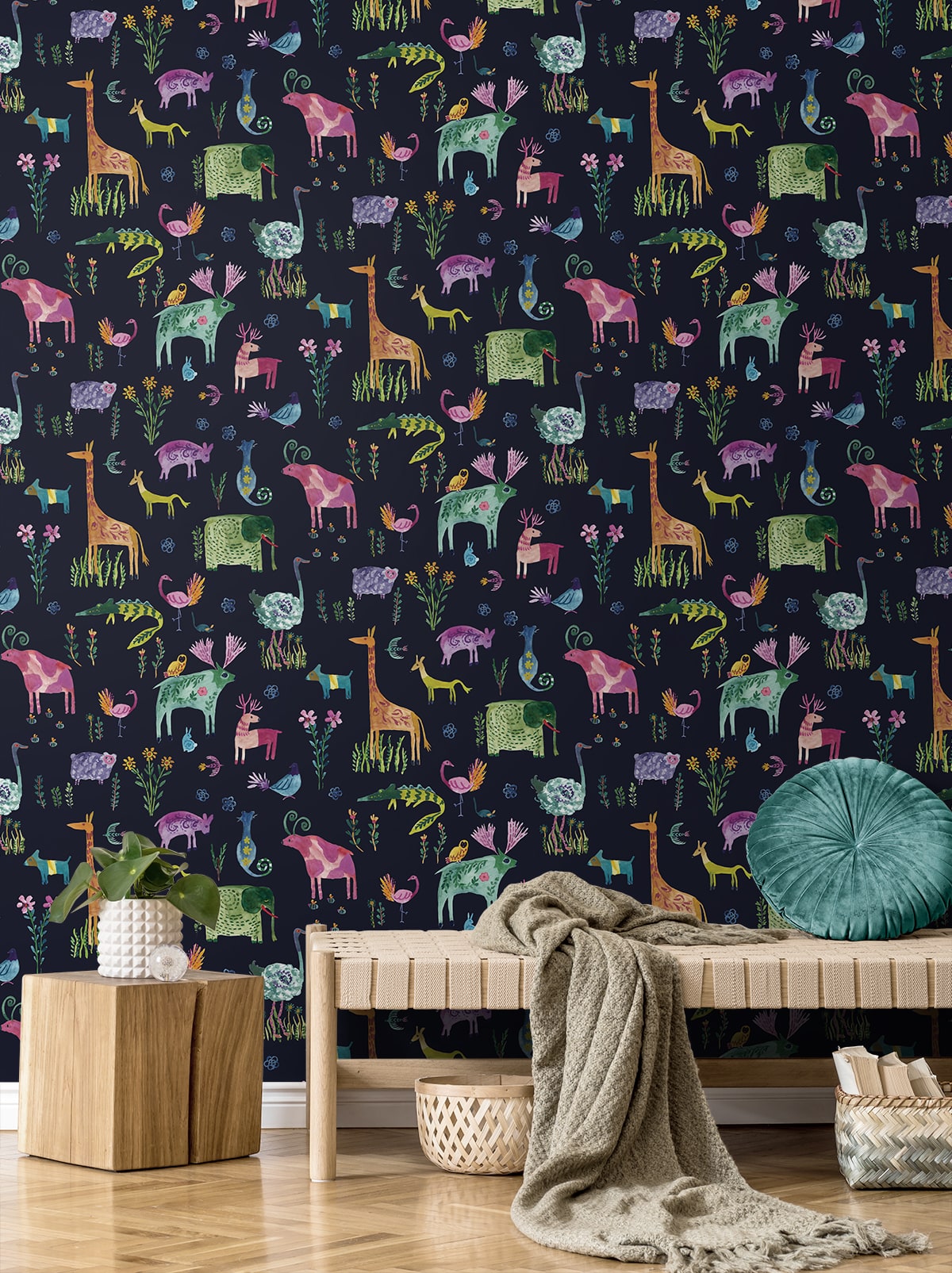 Animals Dark Blue by Harry & Grace Peel & Stick Wallpaper – Harry & Grace HG12802