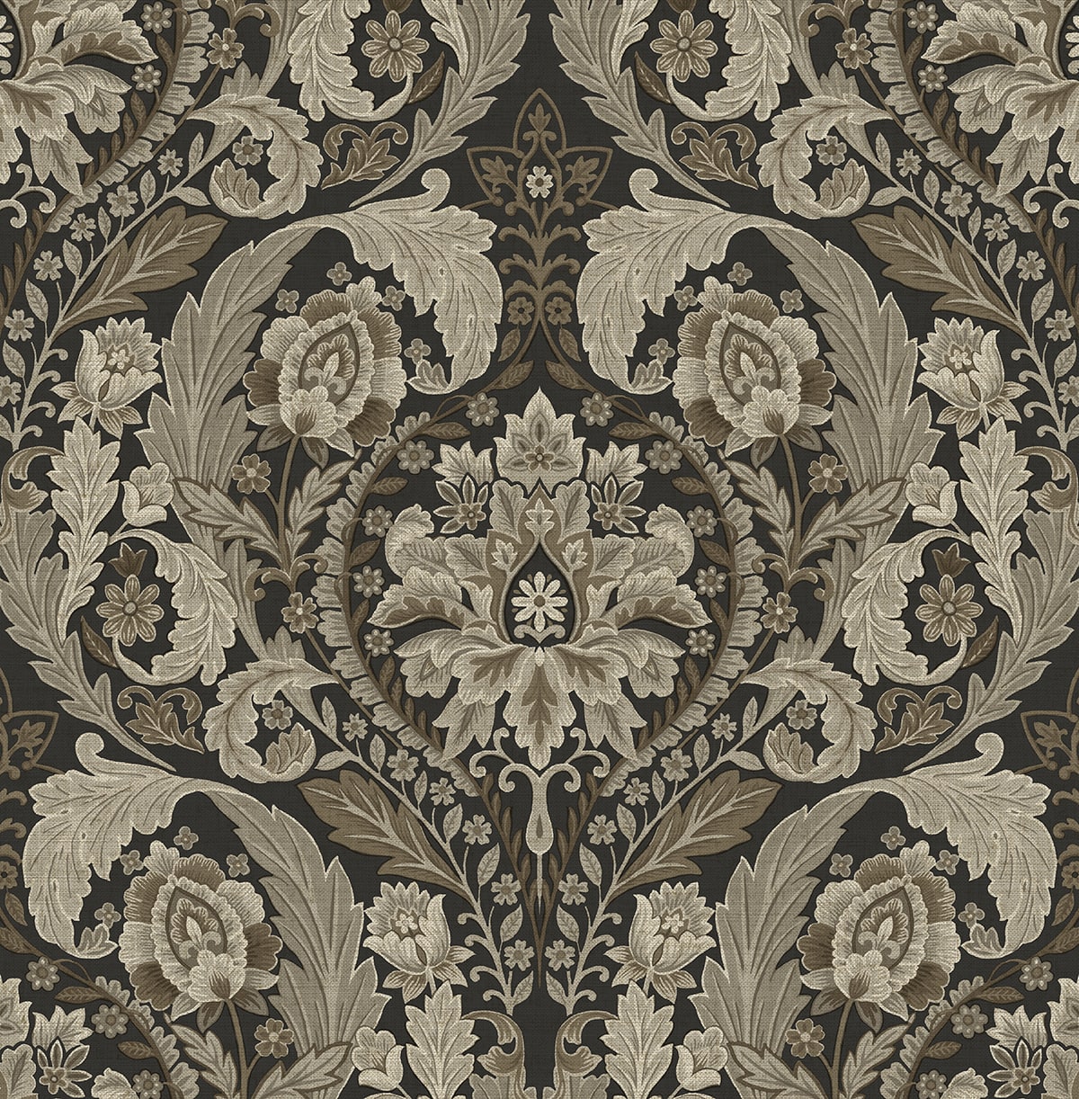 Thornton Vintage Damask peel and stick wallpaper in Cliffside grey damask pattern