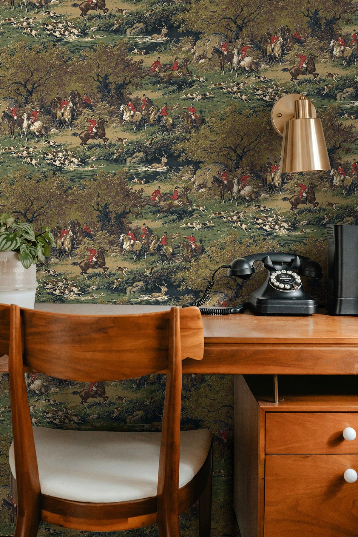 Taunton Hunt Scene Olive & Midnight by Harry & Grace Peel and Stick Scenic Wallpaper – Harry & Grace HG13002-Sample