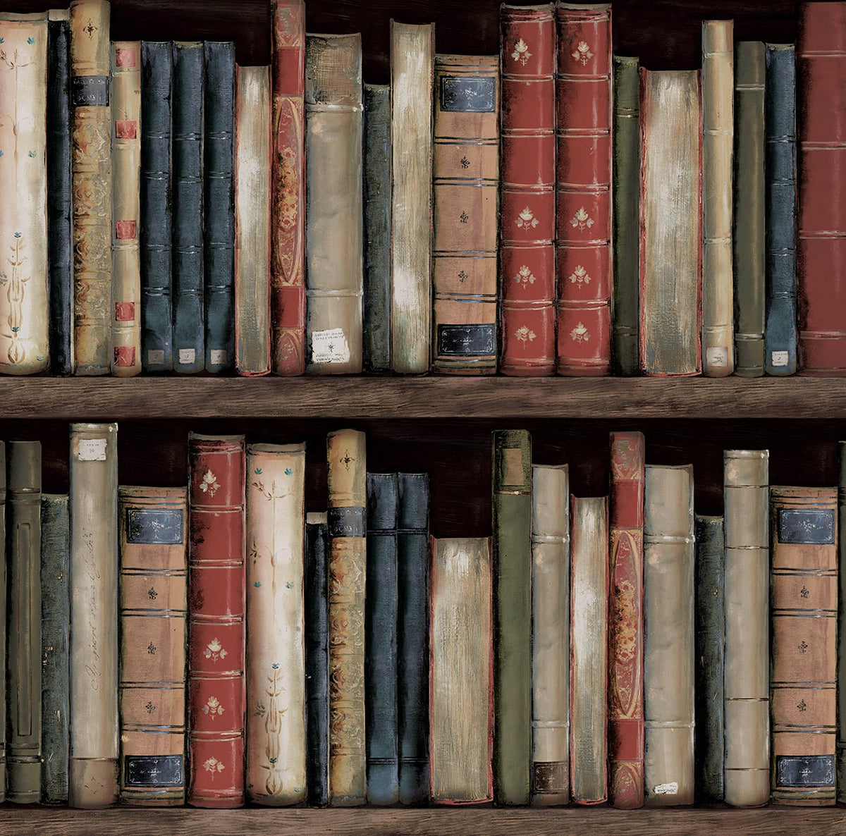 Faux Bookshelves Earth & Ember by Harry & Grace Peel and Stick Faux Library Bookshelf Wallpaper – Harry & Grace HG13205 -Sample