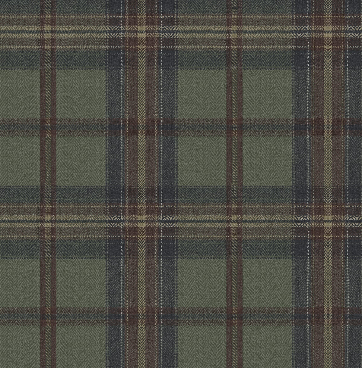 Herringbone Plaid Adobe & Antique Green by Harry & Grace Peel and Stick Plaid Wallpaper – Harry & Grace HG13704-Sample