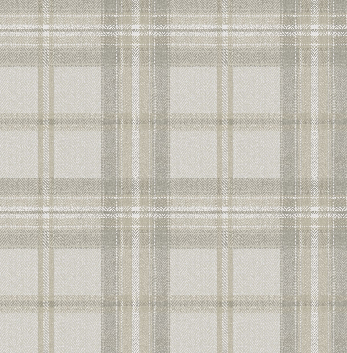 Herringbone Plaid peel and stick wallpaper in Frosted Calcutta grey plaid pattern