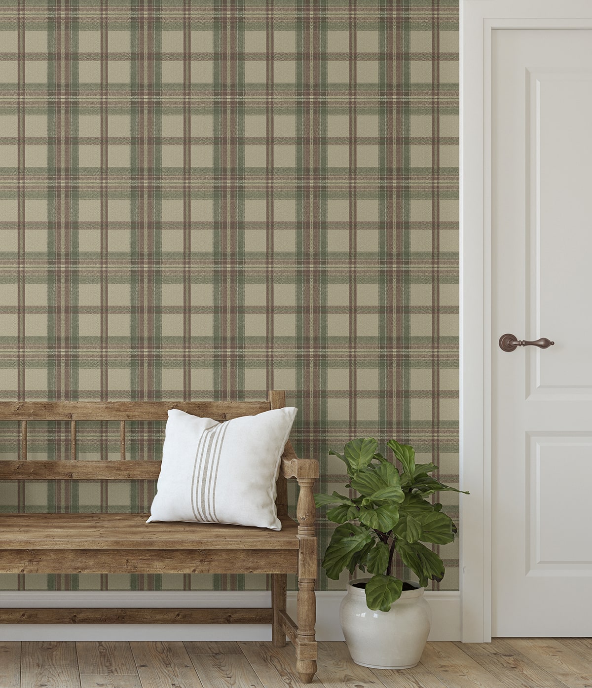 Herringbone Plaid Clay & Sage by Harry & Grace Peel and Stick Plaid Peel & Stick Wallpaper – Harry & Grace HG13707