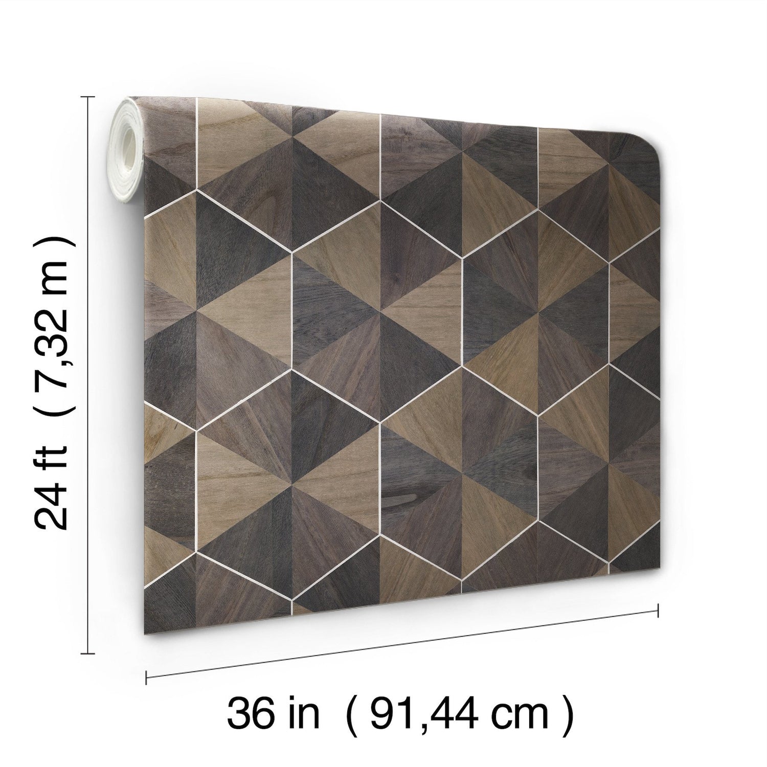 Hexagram Wood Veneer Smoke Wallpaper with Metallic Feature Wall Geometric Pattern - York HO2103GV