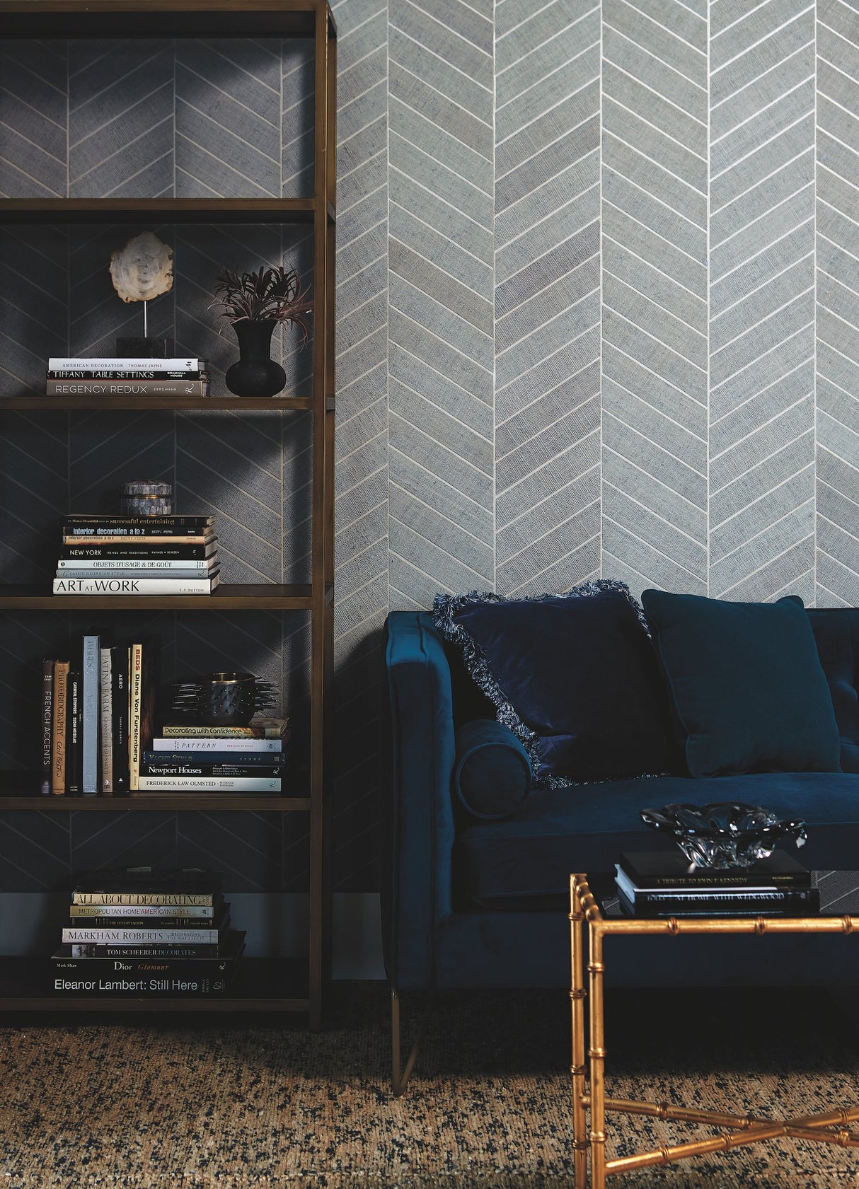 Atelier Herringbone Light Grey Wallpaper with Geometric Raffia Motif - York HO2106