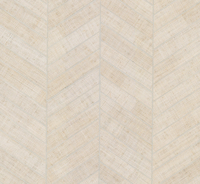 Atelier Herringbone White Wallpaper with Metallic Raffia Grasscloth Feature Wall - York HO2108GV