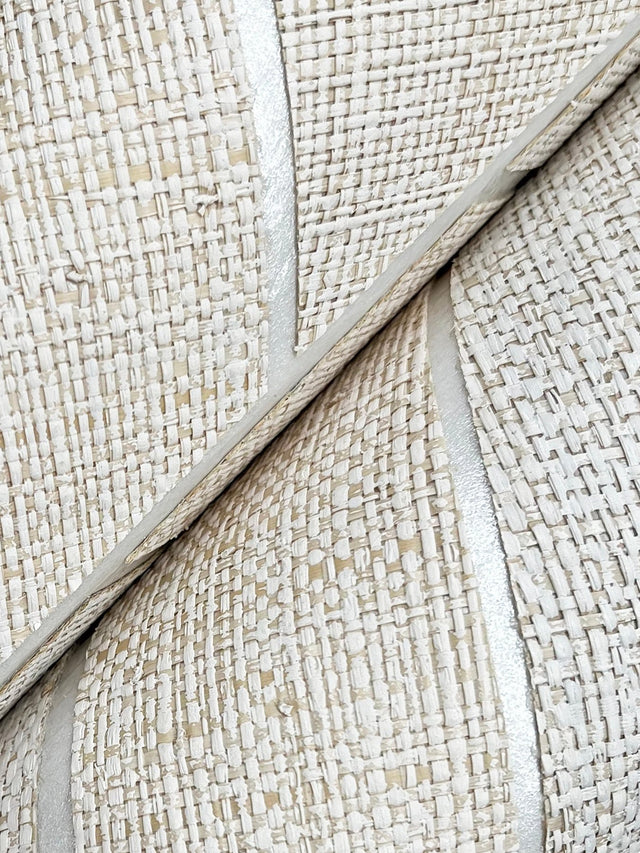 Atelier Herringbone White Wallpaper with Metallic Raffia Grasscloth Feature Wall - York HO2108GV