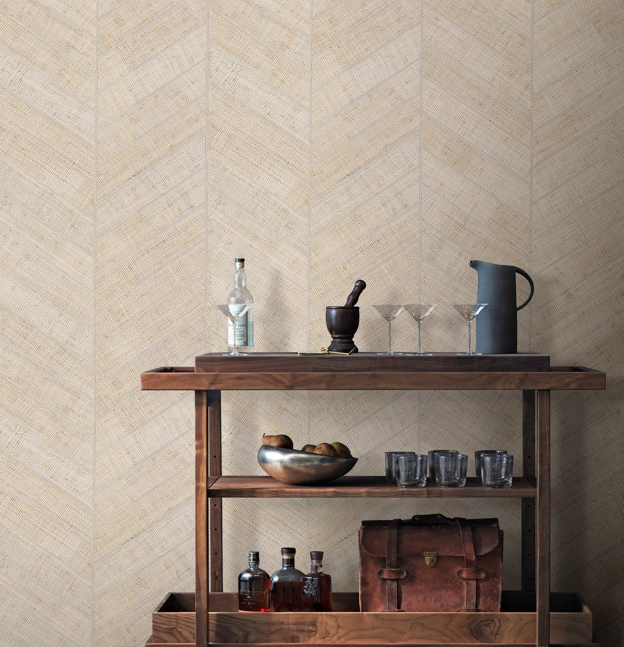 Atelier Herringbone White Wallpaper with Geometric Herringbone Raffia Motif - York HO2108