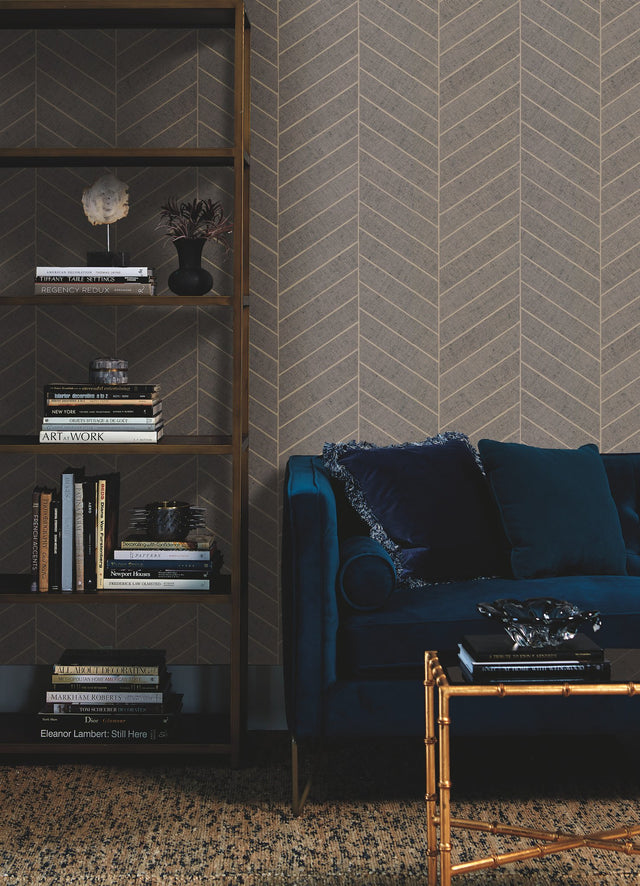 Atelier Herringbone Grey Wallpaper with Raffia-Look Geometric Herringbone - York HO2110