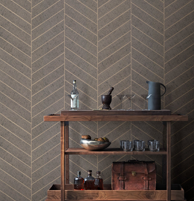 Atelier Herringbone Grey Wallpaper with Raffia-Look Geometric Herringbone - York HO2110