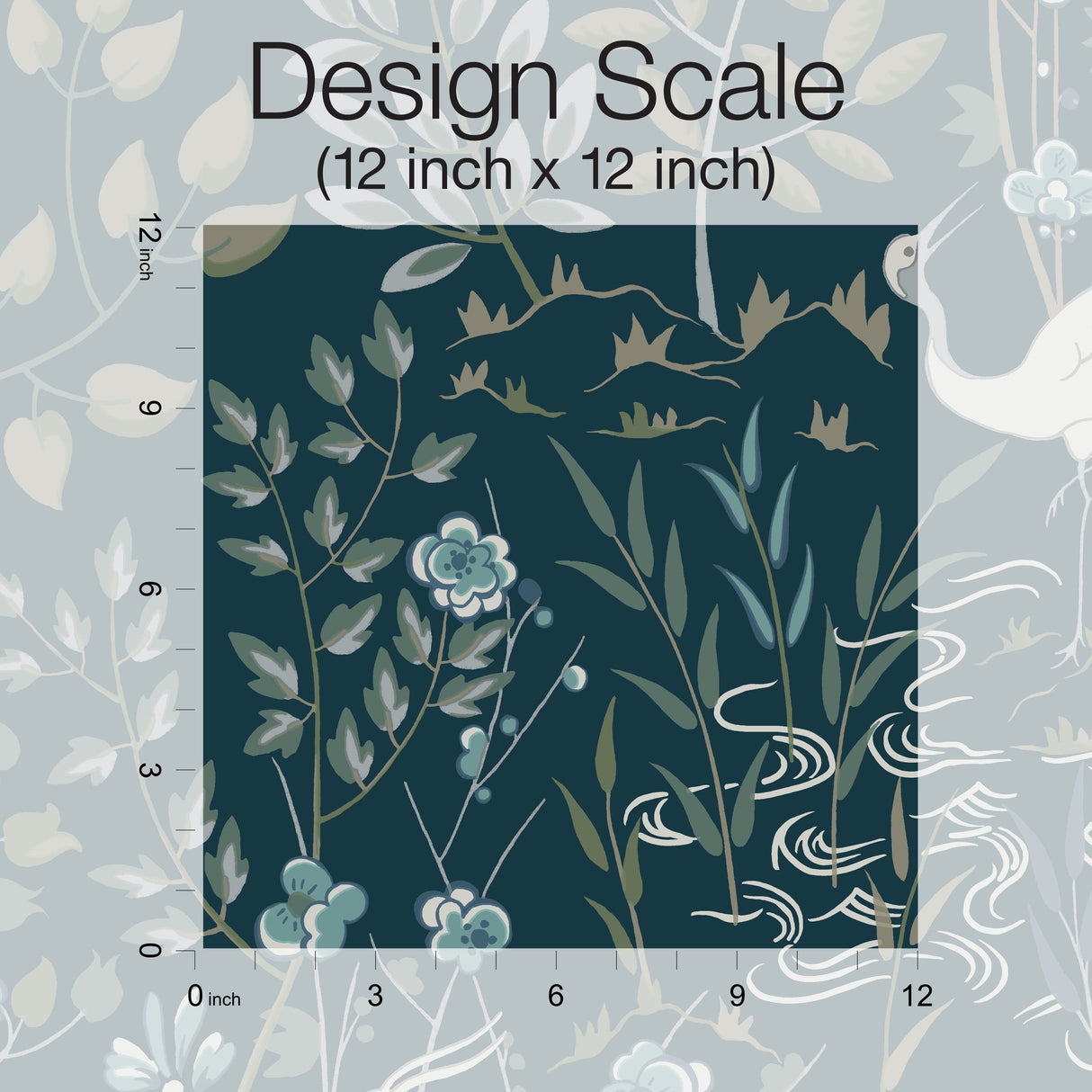 Aspen Dark Blue Wallpaper with Woodland Stag and Crane Motif - York HO2128
