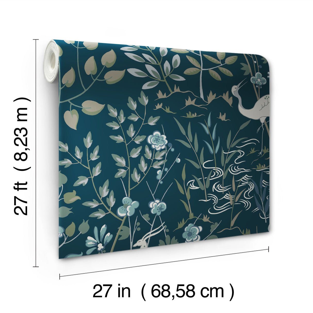 Aspen Dark Blue Wallpaper with Woodland Stag and Crane Motif - York HO2128