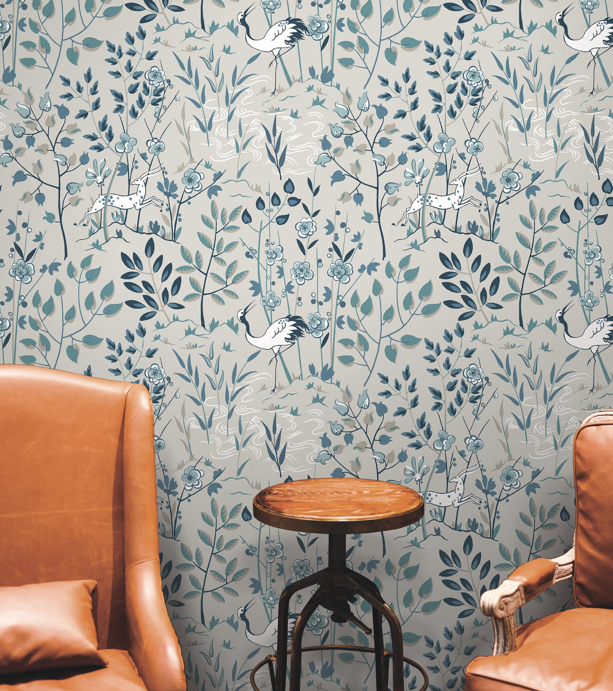 Aspen Grey Wallpaper with Woodland Stag and Crane Motif - York HO2129