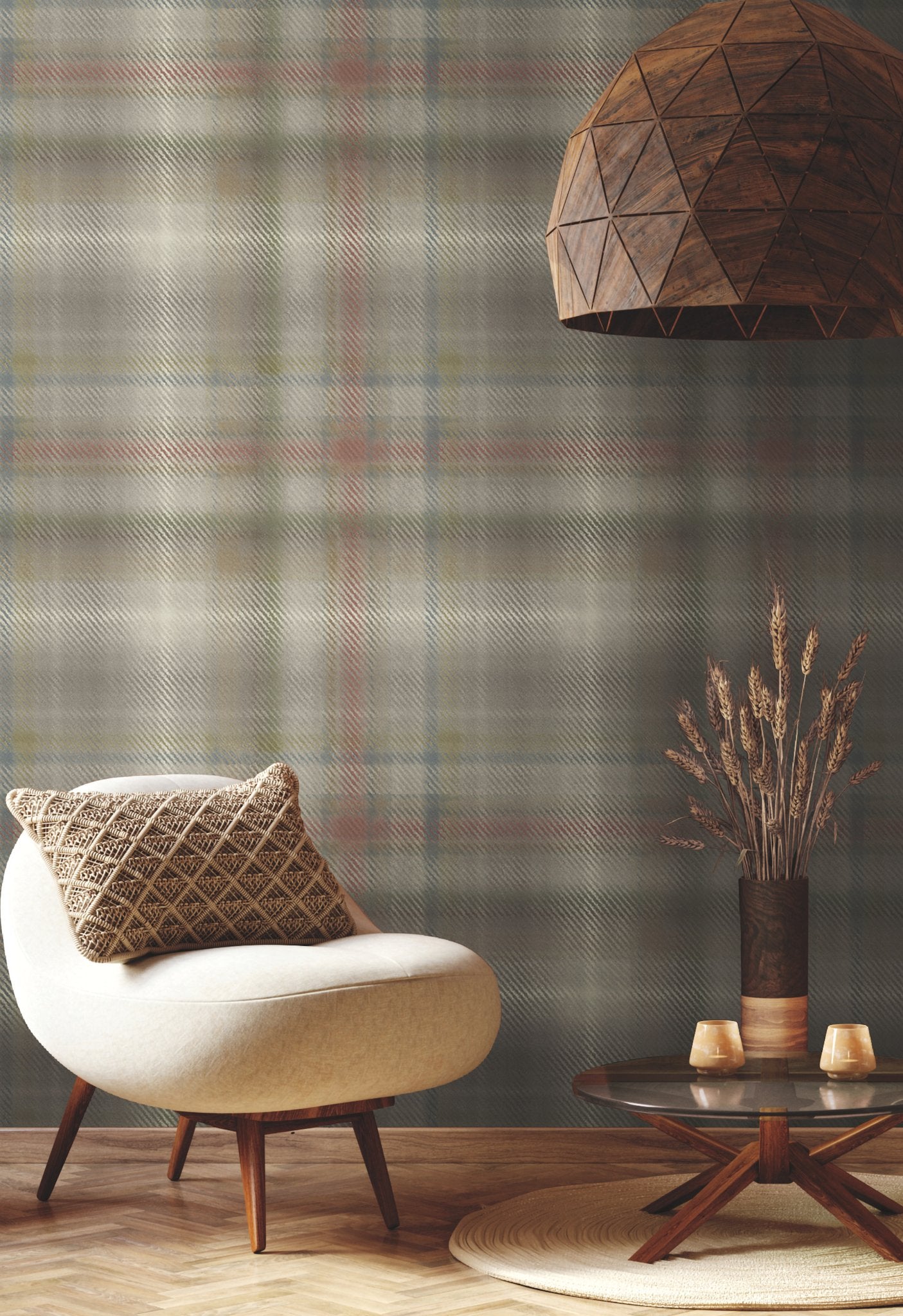 Sterling Plaid Neutral Wallpaper with Oversized Woolen Plaid Pattern - York HO2156
